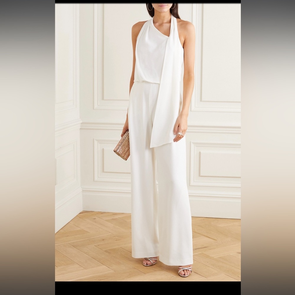 Halston Heritage scarf-detail crepe jumpsuit- ivory. Size 10. Worn once.